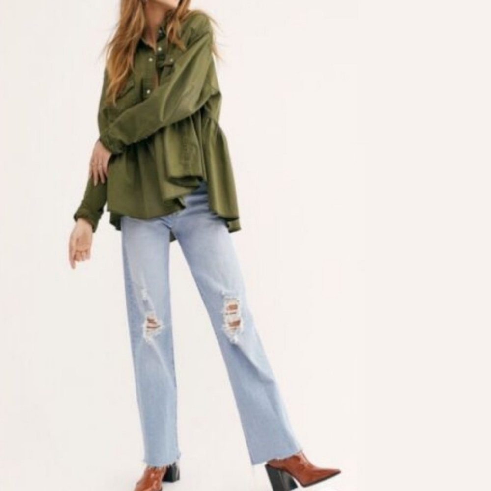 We The Free Olive Green Oversized Utility Jacket